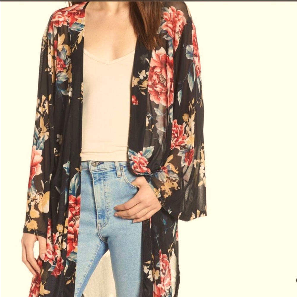 🔥 Band of Gypsies Black and Red Floral Sheer Kimono